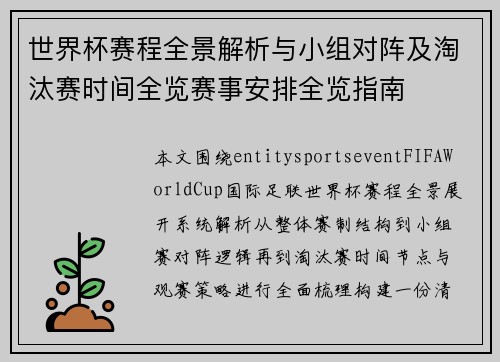 世界杯赛程全景解析与小组对阵及淘汰赛时间全览赛事安排全览指南 世界杯赛程全景解析与小组对阵及淘汰赛时间全览赛事安排全览指南