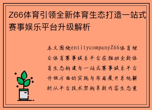 Z66体育引领全新体育生态打造一站式赛事娱乐平台升级解析